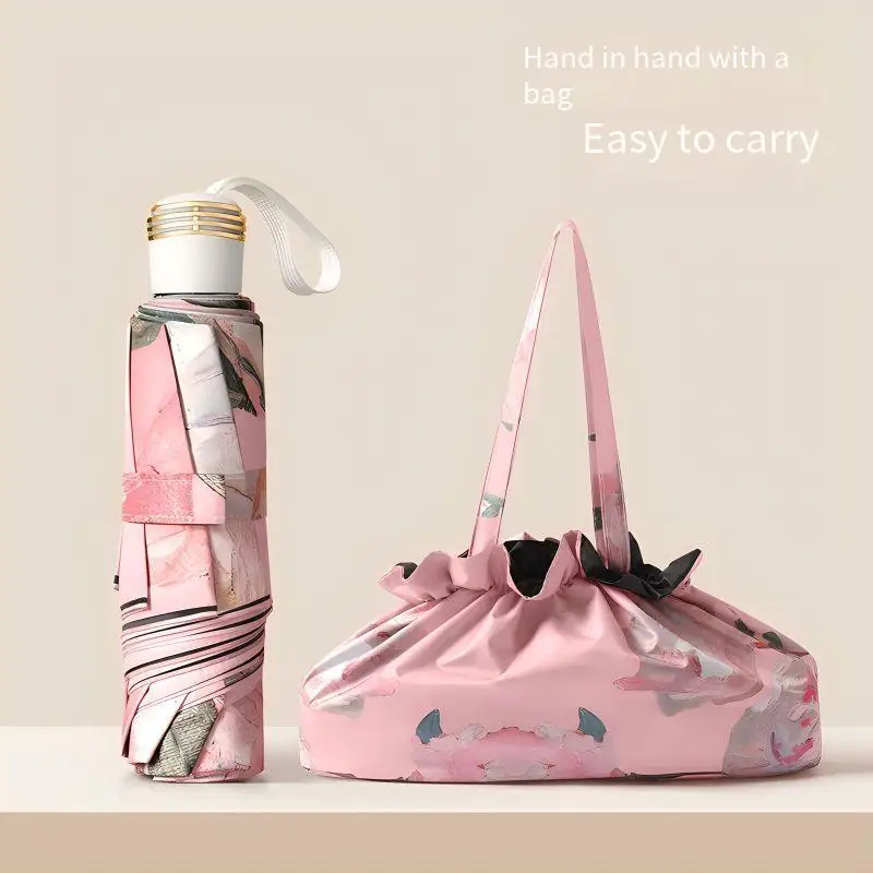 UPF50 + مظلة قابلة للطي طبقة مزدوجة مظلة المطر الشمس مع حقيبة التخزين حماية من الأشعة فوق البنفسجية طلاء الفينيل مظلة ظل الشمس المظلة #4