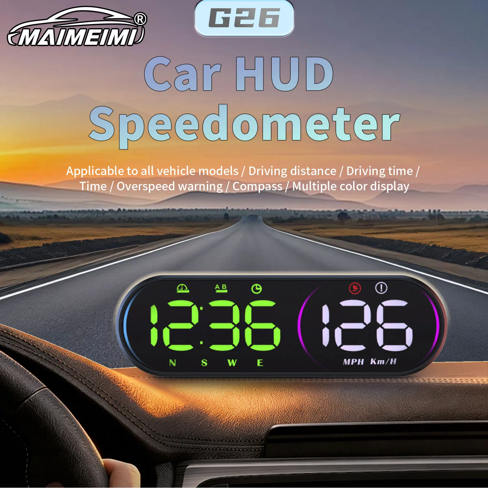G26 GPS Car Head Up Display Vehicle Speed HUD Compass HUD Meter Auto Gauge With Overspeed Alarm Accessorie For All Universal Car