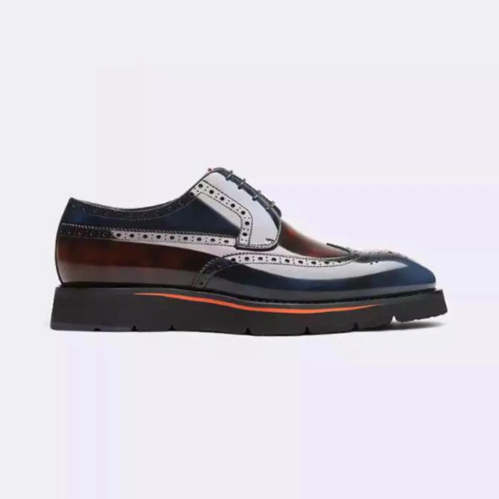 Color Block Men’s Genuine Leather Brogue Dress Shoes Thick Sole British Style Business Casual Wedding Groom Shoes