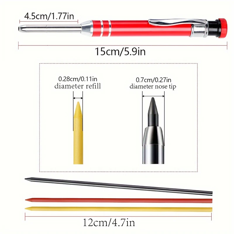 2,8mm Solider Zimmermannsbleistift mit Tieflochmarker und integriertem Anspitzer für Zimmerer, Holzarbeiter und Architekten – Detail 1