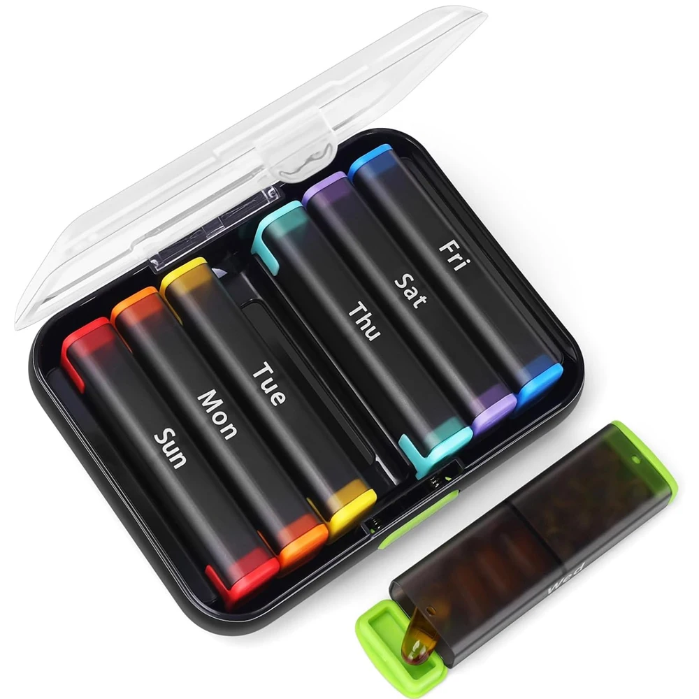 1 Uds. Organizador semanal de pastillas 2 veces al día-caja de pastillas AM PM pastillero de viaje para medicamentos diarios, vitaminas, aceites de pescado