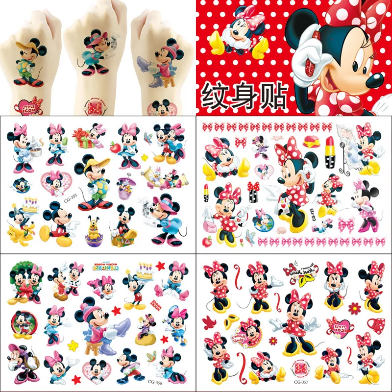 Nova disney mickey minnie mouse crianças tatuagem adesivo anime figura dos desenhos animados meninas presente de aniversário arte do corpo adesivos de tatuagem à prova dwaterproof água