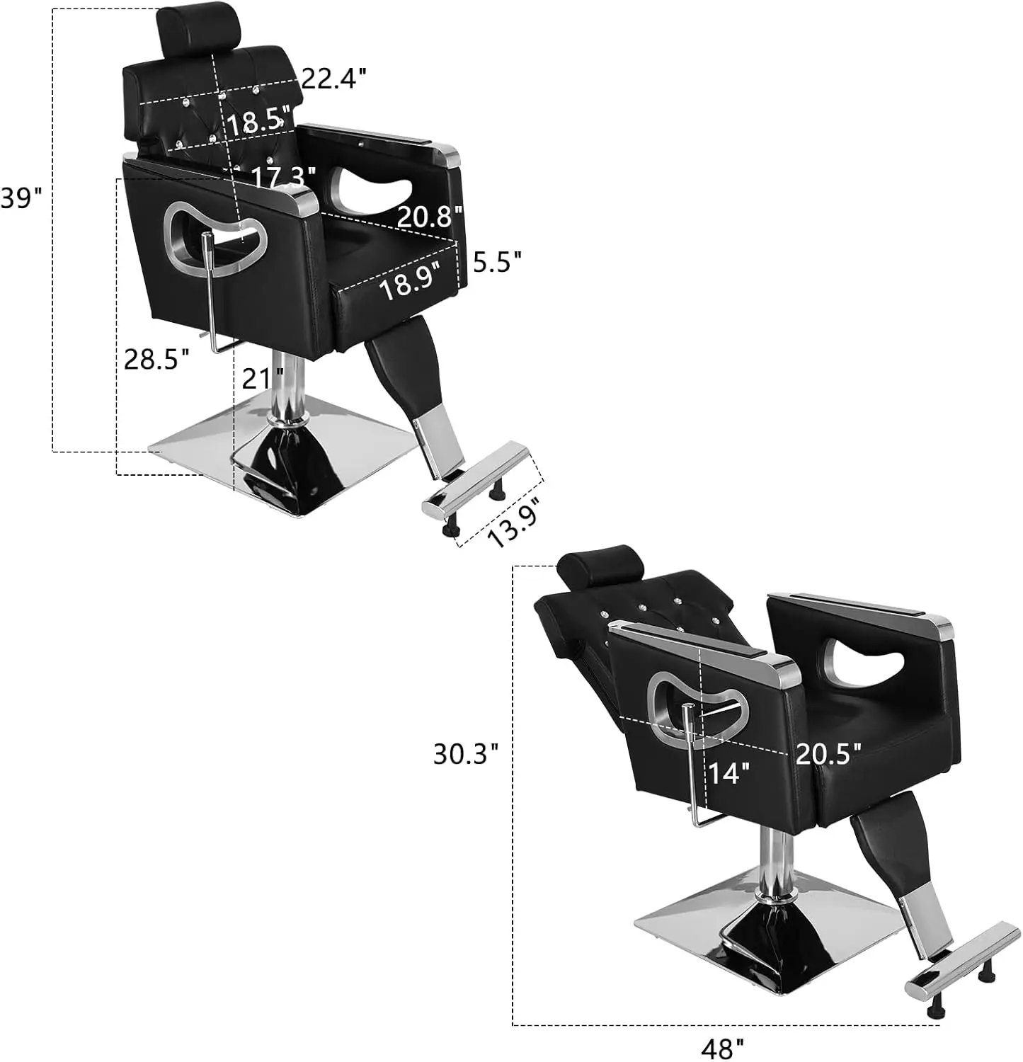 Silla de barbero reclinable de alta resistencia, silla de salón de estilismo con reposacabezas y reposapiés, giratoria de 360 °, altura ajustable