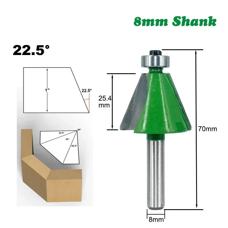 8mm Shank Chamfer Router Bit 22.5 Degree Bevel Edging Milling Cutter for Wood Woodorking Machine Tools
