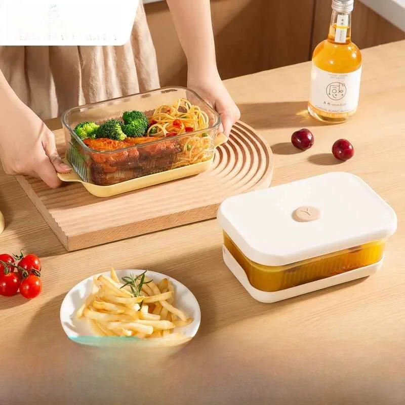 Caja de Almacenamiento para Refrigerador de Cocina, Caja Multicapa para Congelar Alimentos, Caja de Conservación con Temporizador, Rectangular Larga
