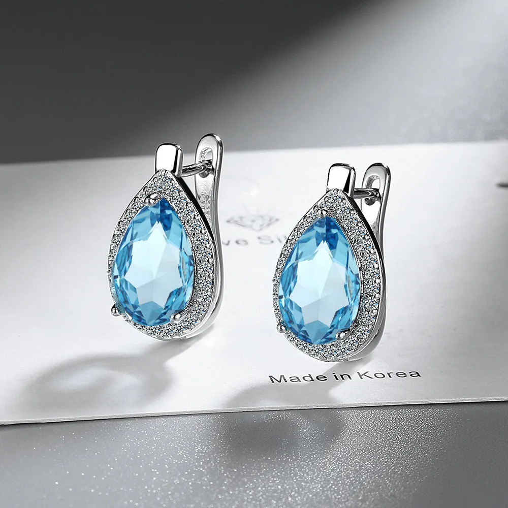 

Модные женские серьги из стерлингового серебра 925 пробы в форме капли воды, серьги с синим цирконием для женщин, повседневные ювелирные изделия для свадебной вечеринки, подарок