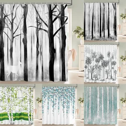 Waterproof Fabric Shower Curtains Tree leaves White Birch Bathroom Large 240X180 3D Print Decoration Shower Curtain Bath Screen