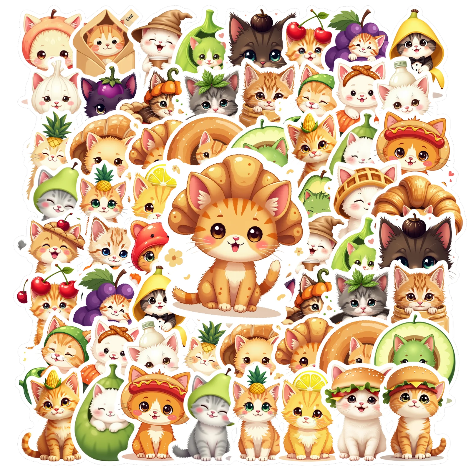 35/50pcs Cute Cartoon Cat Pattern Sticker Animal Decor for Laptop Scrapbook Waterproof Kawaii Graffiti Decals Sticker Decor