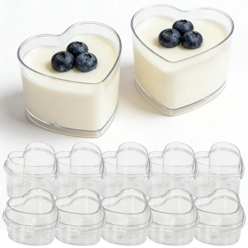 5-30pcs Clear Heart Mousse Cups with Lids Portable Sealed Leak-proof Sauce Box Case Containers Disposable Kitchenwares