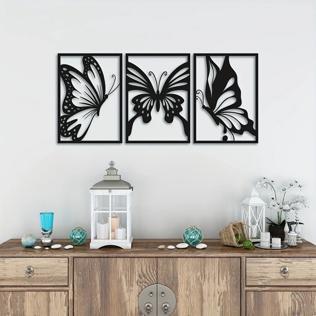 

3pcs Butterfly Metal Home Decor Butterfly Metal Art Wall Hanging Decor Modern Farmhouse Rustic Home Livingroom Bedroom