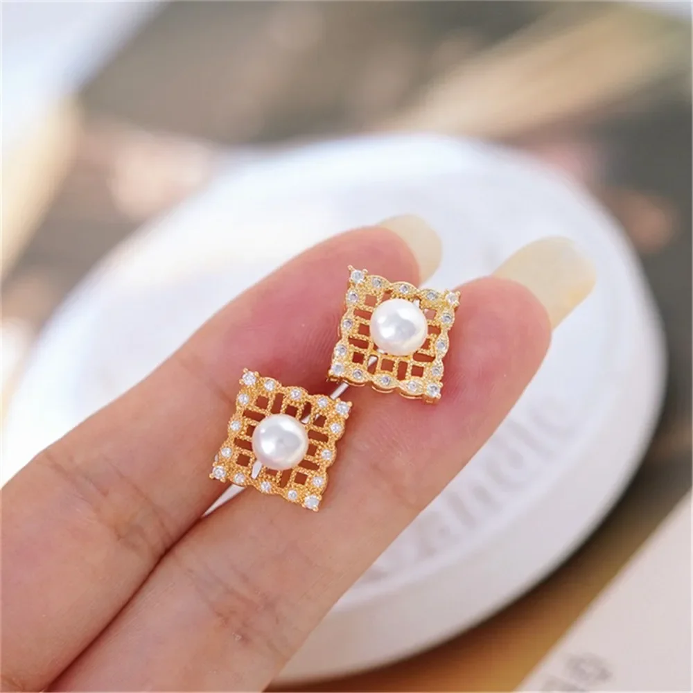 

DIY Pearl Accessories 18K Bag Gold Copper Thick Gold Plated Hollow Mesh Earrings Work in Progress Gold 7-9mm