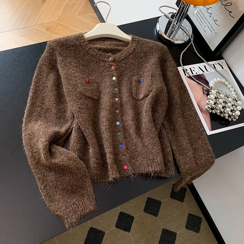 

Loose Long Sve round Ne Women's Sweater Autumn Lazy Sle Knitted Top Slimming Design Versatile Casual Faionable