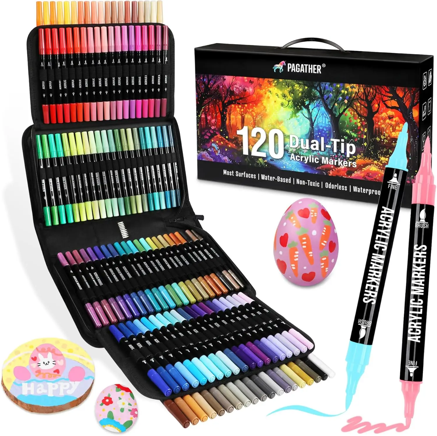 

Набор акриловых маркеров из 120 цветов с двумя наконечниками (тонкий и кисть), 24 металлических цвета для творчества на камне, дереве, холсте