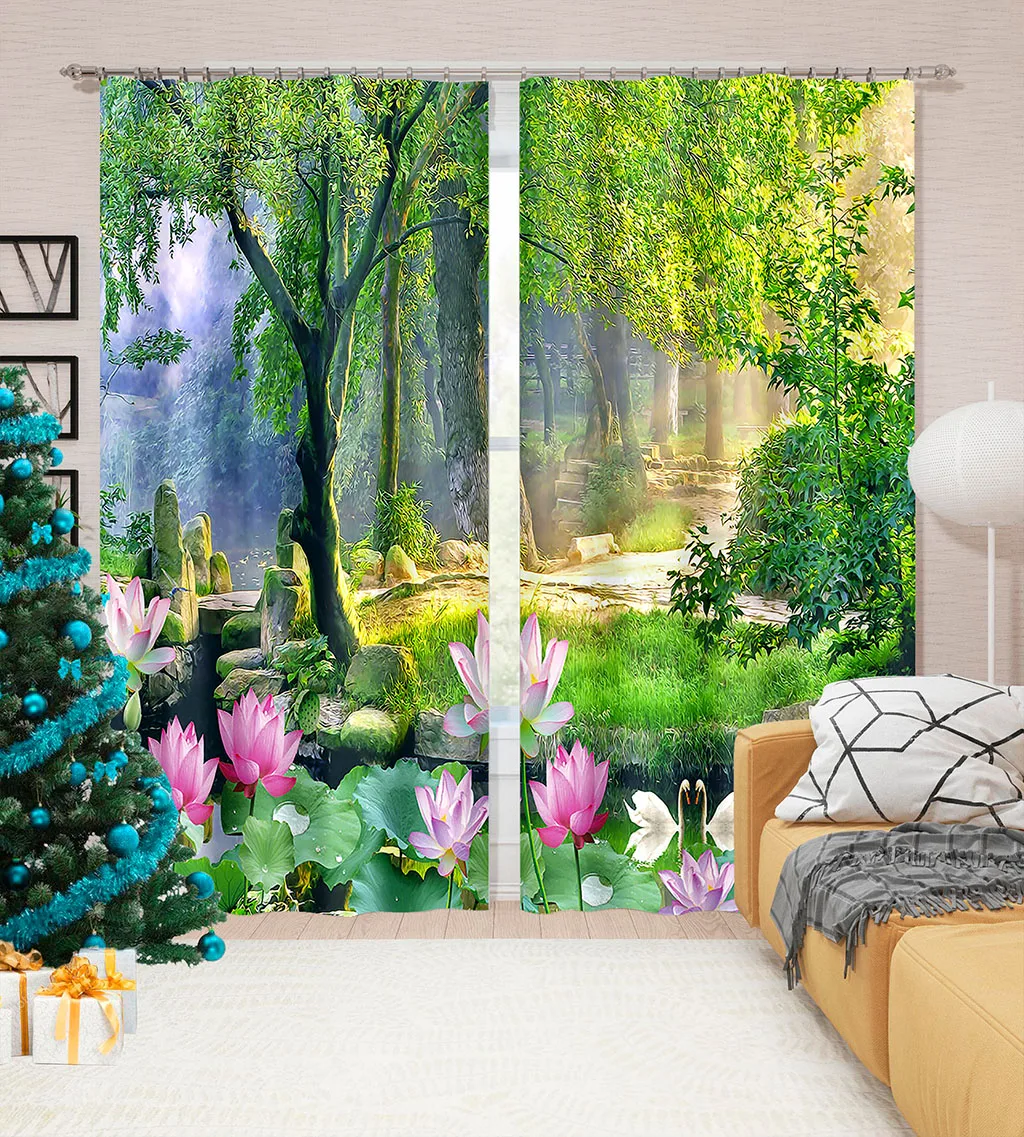 3D Printing Window Curtain for Living Room, Semi-Shading, Outdoor Decorative Tree, Home Texitle Decor