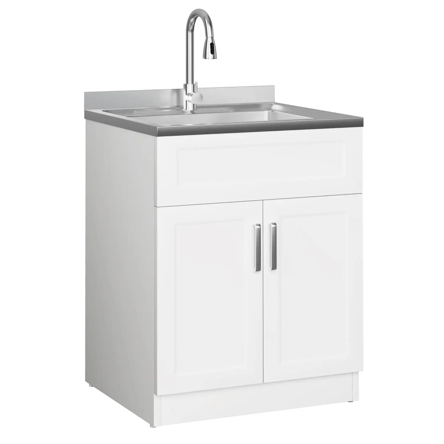 Laundry Sink with Cabinet, Full Body Durable Stainless Steel, 25-Inch Wider Stainless Steel Utility Sink, Multi-Use for