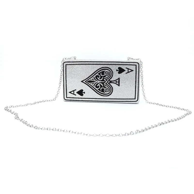 Poker Card Spades Ace Women Crystal Clutch Purse Evening Bag Rhinestone Lady Handbags Crossbody Shoulder Bags For Party