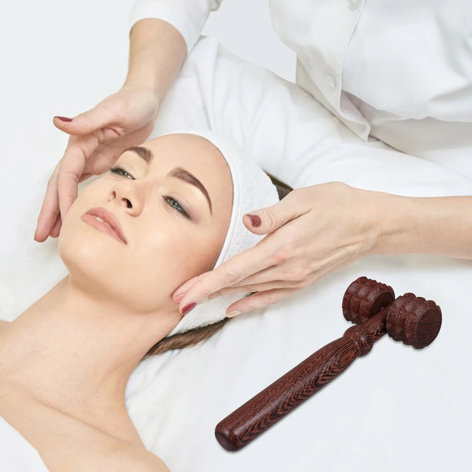 

1Pcs Wood Double-Wheel Roller Massager Hand Held Muscle Stretch Massager for Pain Relief Fat Reduction Blood Circulation