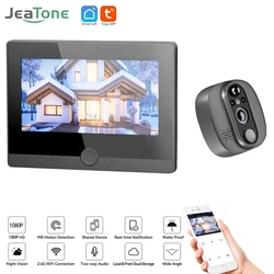 Jeatone-Tuya Inteligente WiFi Vídeo Peephole Câmera, 1080P, 158 ° Campainha, 4.3 