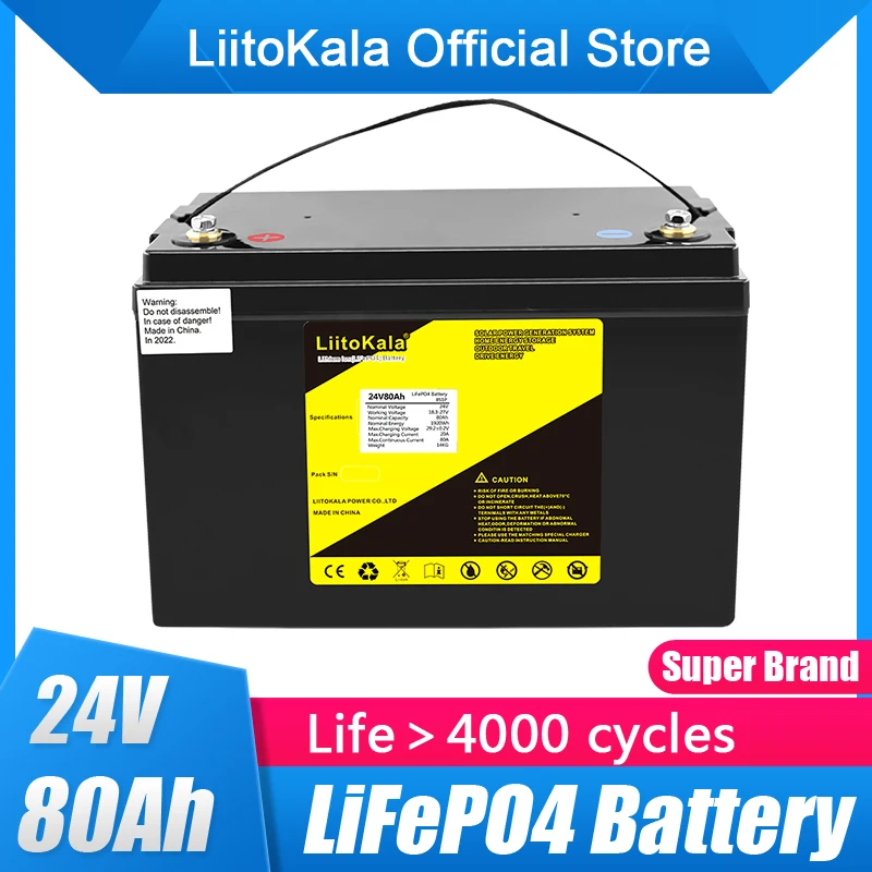 LiitoKala Lifepo4 24V 70AH Battery 8S 100A BMS 25.6V 80AH Lithium Ion Battery Pack 29.2V Charge Voltage for Boat Trolling Motor