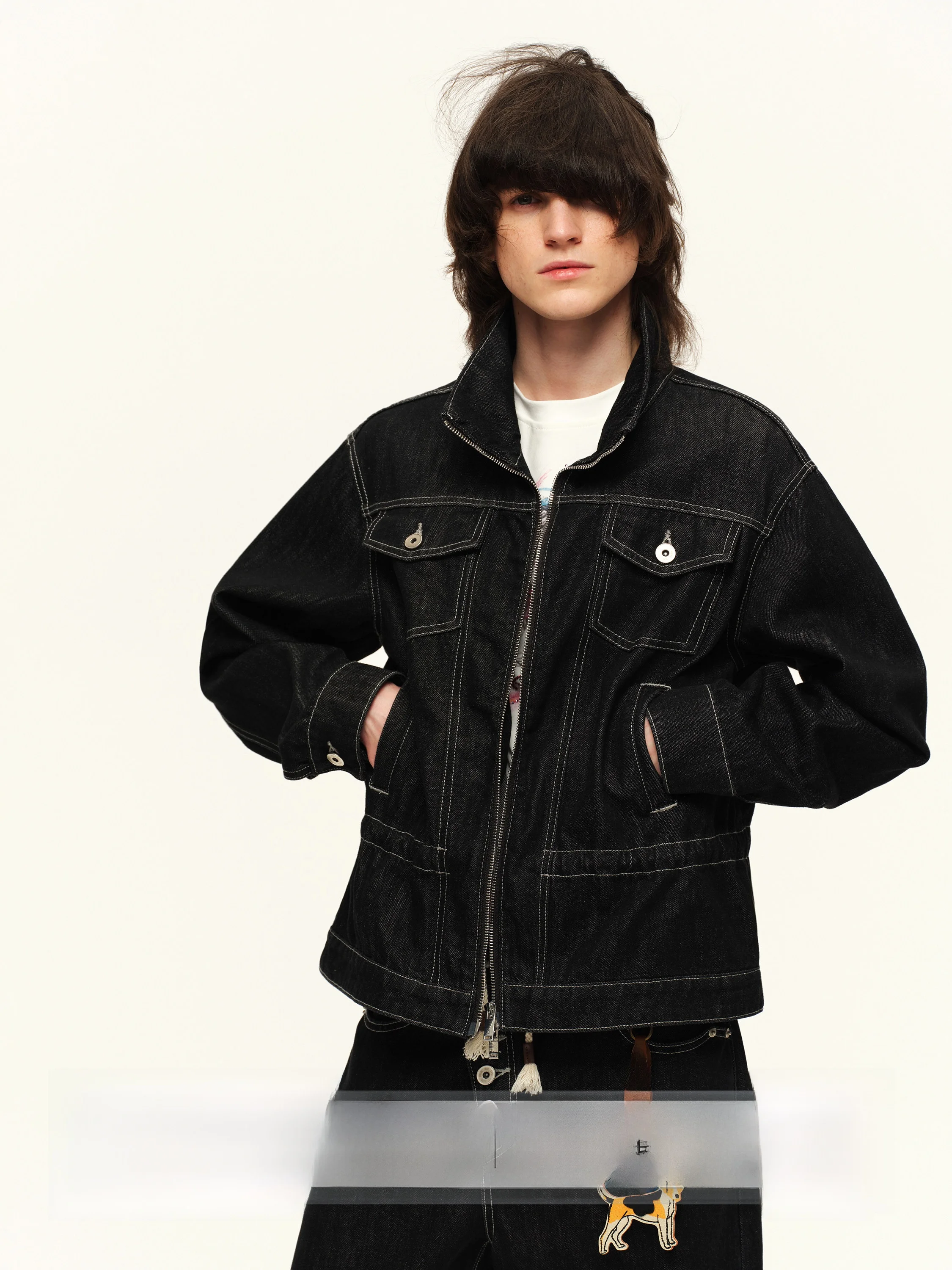 

Регулируемая талия, винтажный дизайн, вертикальные полосы, оригинальный джинсовый жакет, женская повседневная рабочая одежда на весну-осень, теплая, из хлопка и полиэстера.