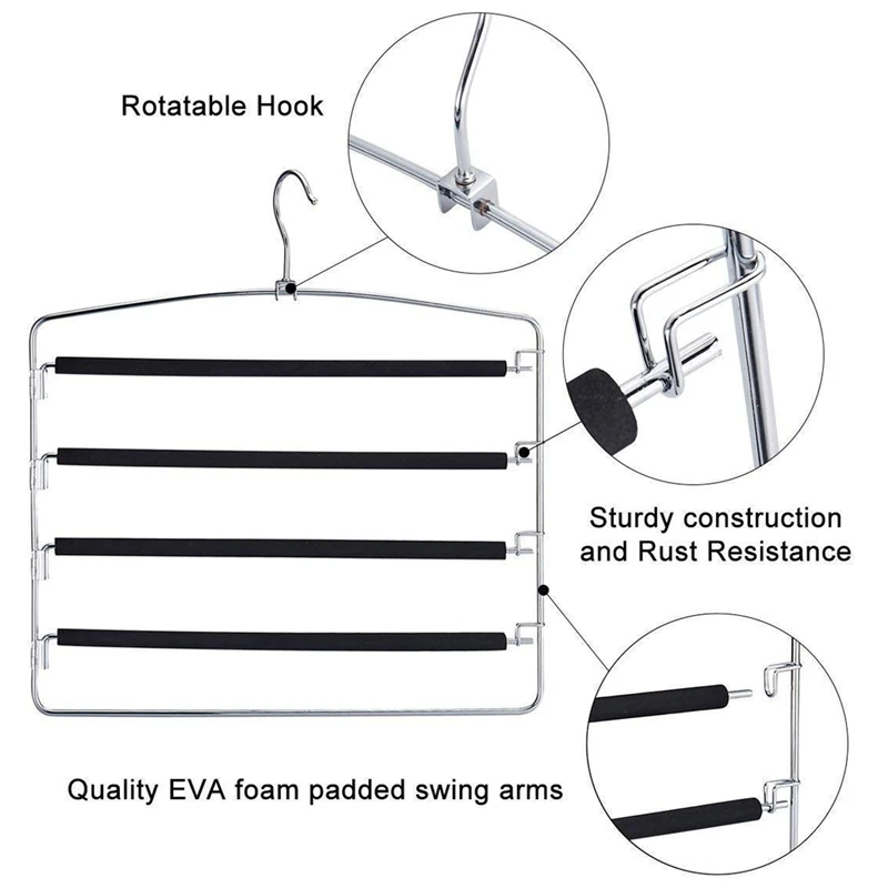 ABWR gantungan celana panjang, gantungan baju longgar Multi lapisan anti selip lengan ayun penghemat ruang untuk Pa