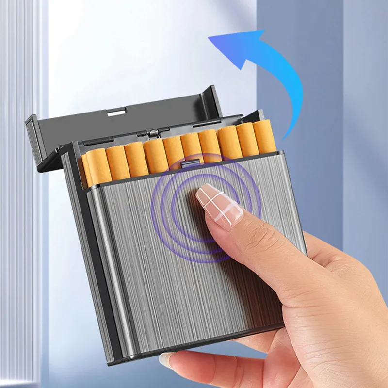 Holds 40pcs Cigarette Case Automatic Flip Cover Large Capacity Anti Pressure Smoking Box Portable Pocket Storage Box Men Gift