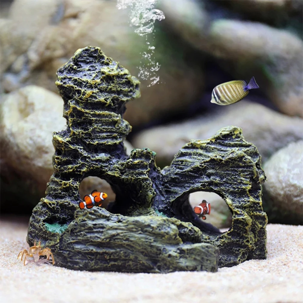 Fish Tank Landscaping Ornamental Rockery Simulation Resin Process Aquarium Decoration Explosive Rock Decoration Fish Hiding Cave