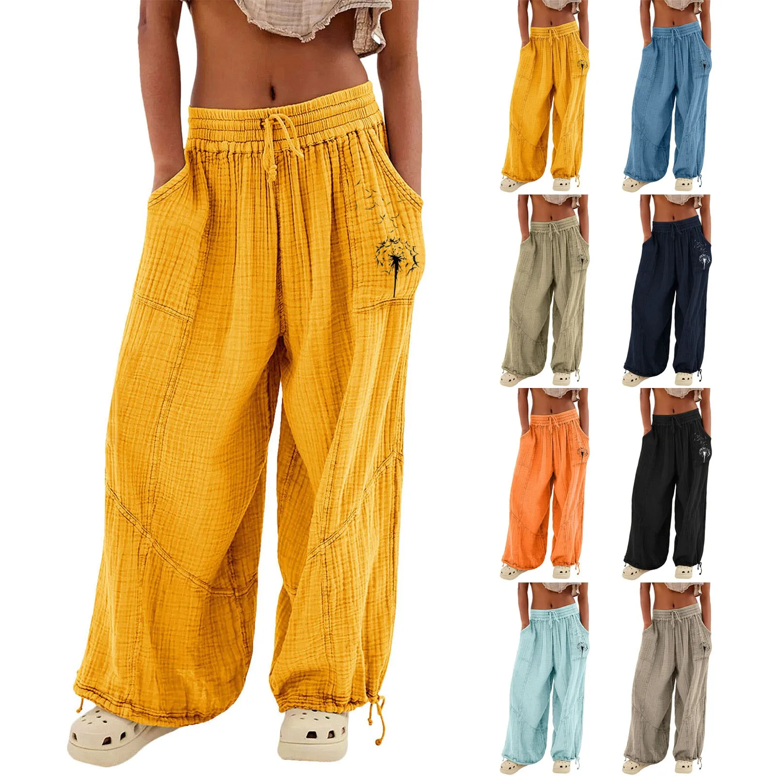 Womens Wide Leg Sweatpants Elastic Harem Pants Orange Gray Bottom High Waist Drawstring Palazzo Loose Workout Trousers одежда