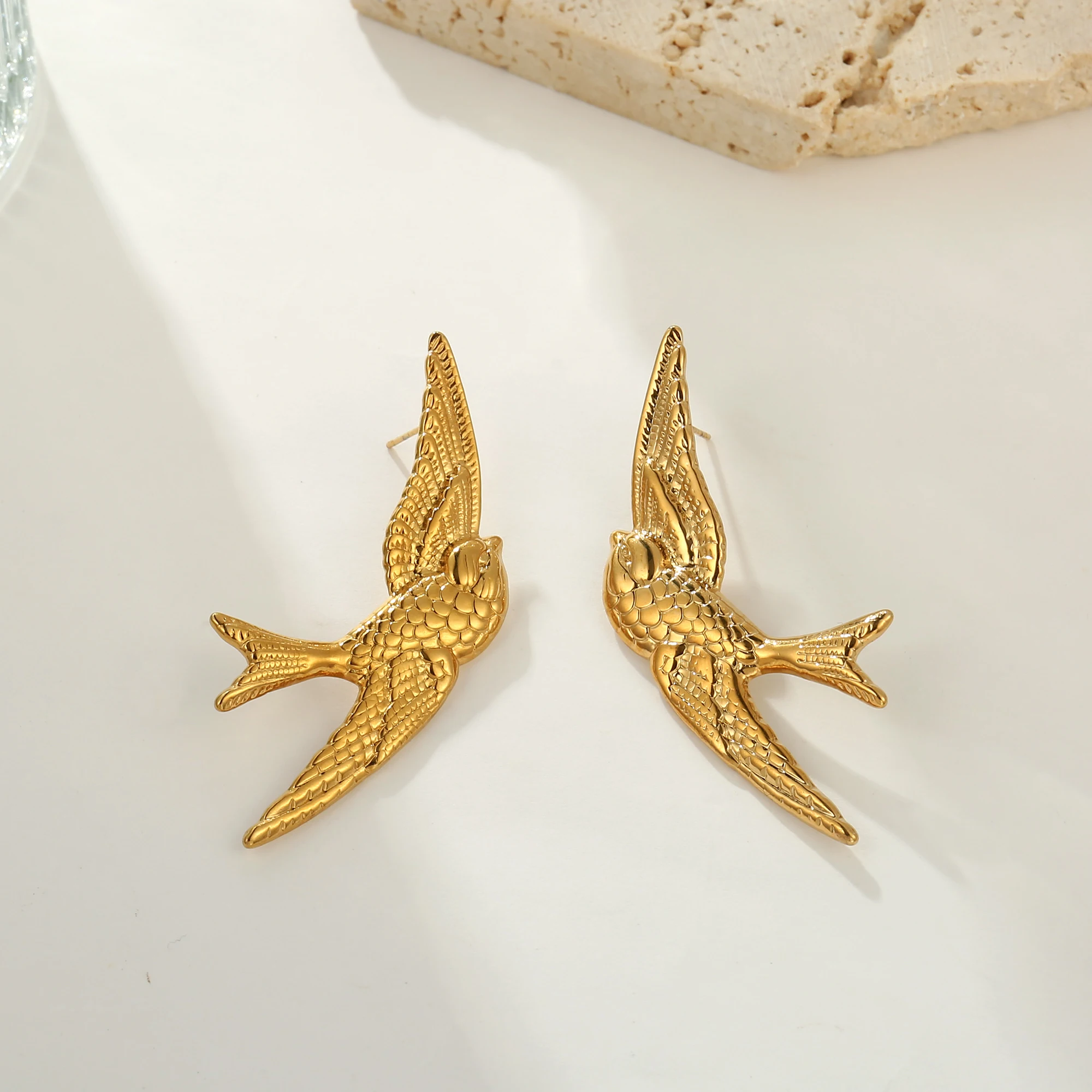 Badu Trendy Unique Gold Plated Stainless Steel Swallow Bird Earrings for Women Statement Animal Stud Earrings Fashion Jewelry