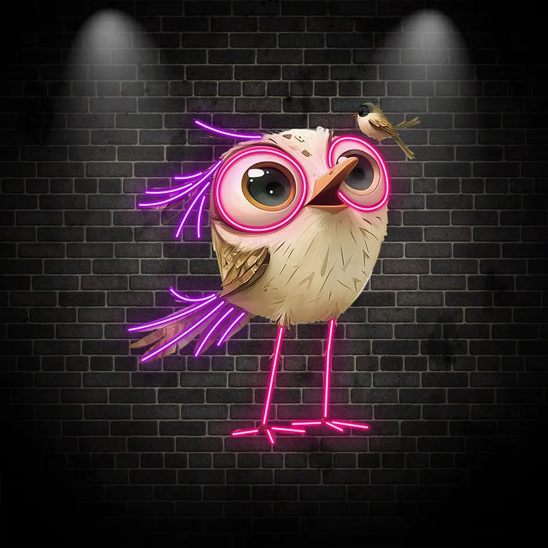 Funny Bird Neon Light, Cute Cartoon LED Wall Art for Kids Room, Nursery & Living Room, Bright & Eye-catching Decor, 12V Voltage