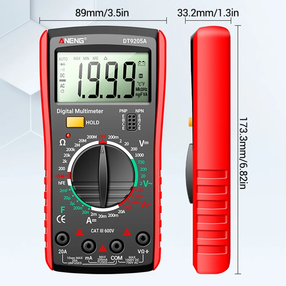 DT9205A Digital True RMS Professional Multimeter AC/DC Current Tester HFE Ohm Capacitor Voltage Meter Electrical Instruments