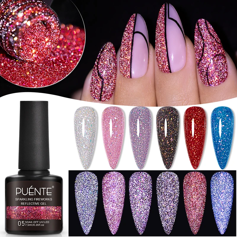 Vernis à ongles Gel à paillettes réfléchissantes scintillantes, 7.5ML, couleurs rose, violet, rouge, bleu, clignotant foncé, vernis à ongles UV à tremper