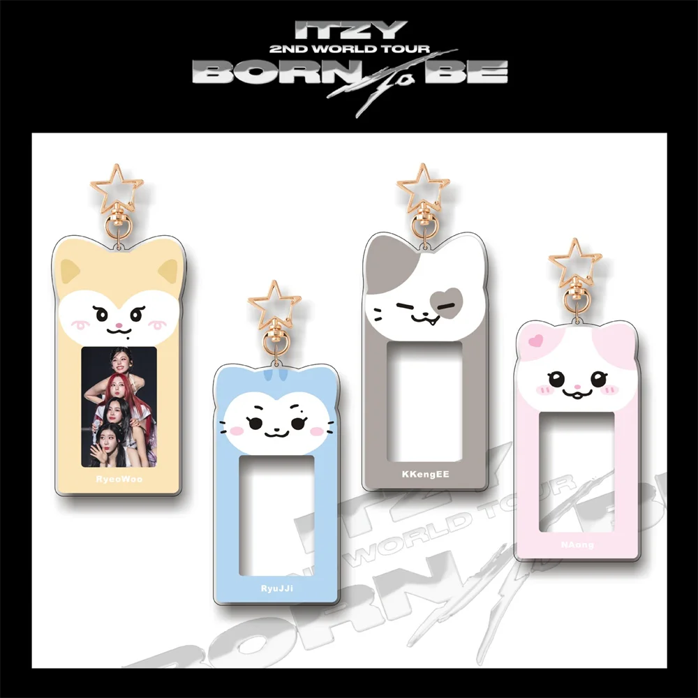 Kpop ITZY Acrylic Card Holder Keychain Cartoon Cute Picture Frame Pendant Lia Ryujin Yeji Yuna Chaeryeong Card Storage Keyring