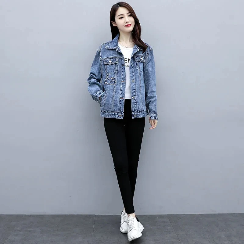 Denim Jacket Womens 2022 Spring Autumn Large Size Embroidery Retro Short Jeans Jacket Women Fashion Casual All-match  Outerwear