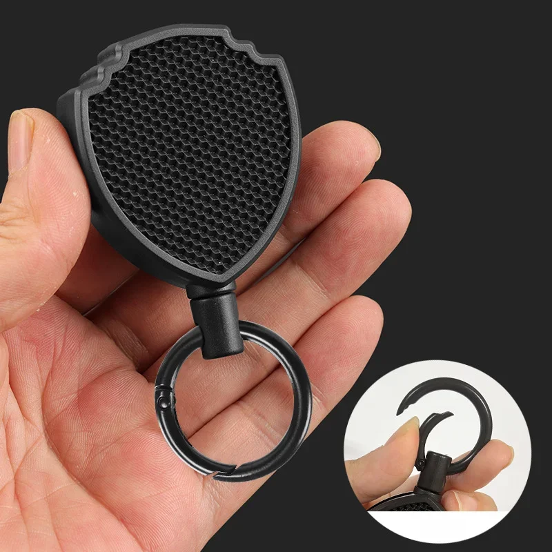 Outdoor Travel Sports Keychain Badge Holder Reel 90cm Retractable Fabric Cord Black Badge Reels Fishing Hook Working Permit Clip