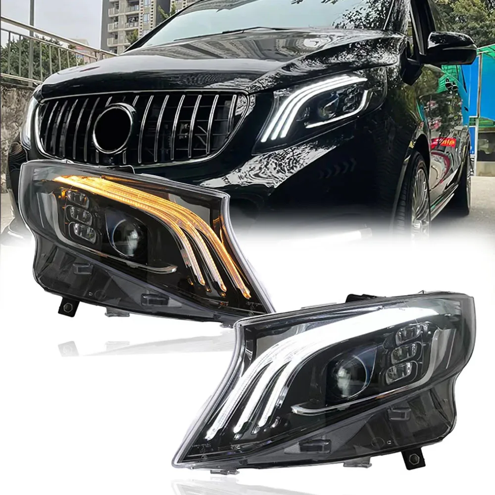 

Pop/2 шт. передние светодиодные фары для Mercedes Benz Vito W447 2016-2021, галогенные обновленные полностью светодиодные фары в сборе
