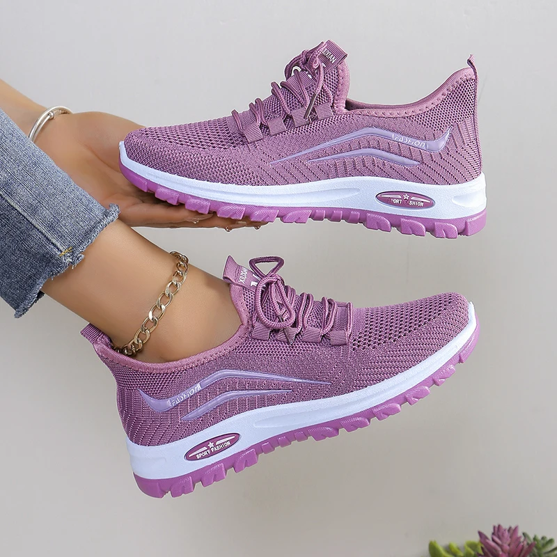 Lightweight Non Slip Walking Shoes for Women Mesh Breathable Knitted Sneakers Woman 2024 Spring Autumn Casual Purple Sneakers