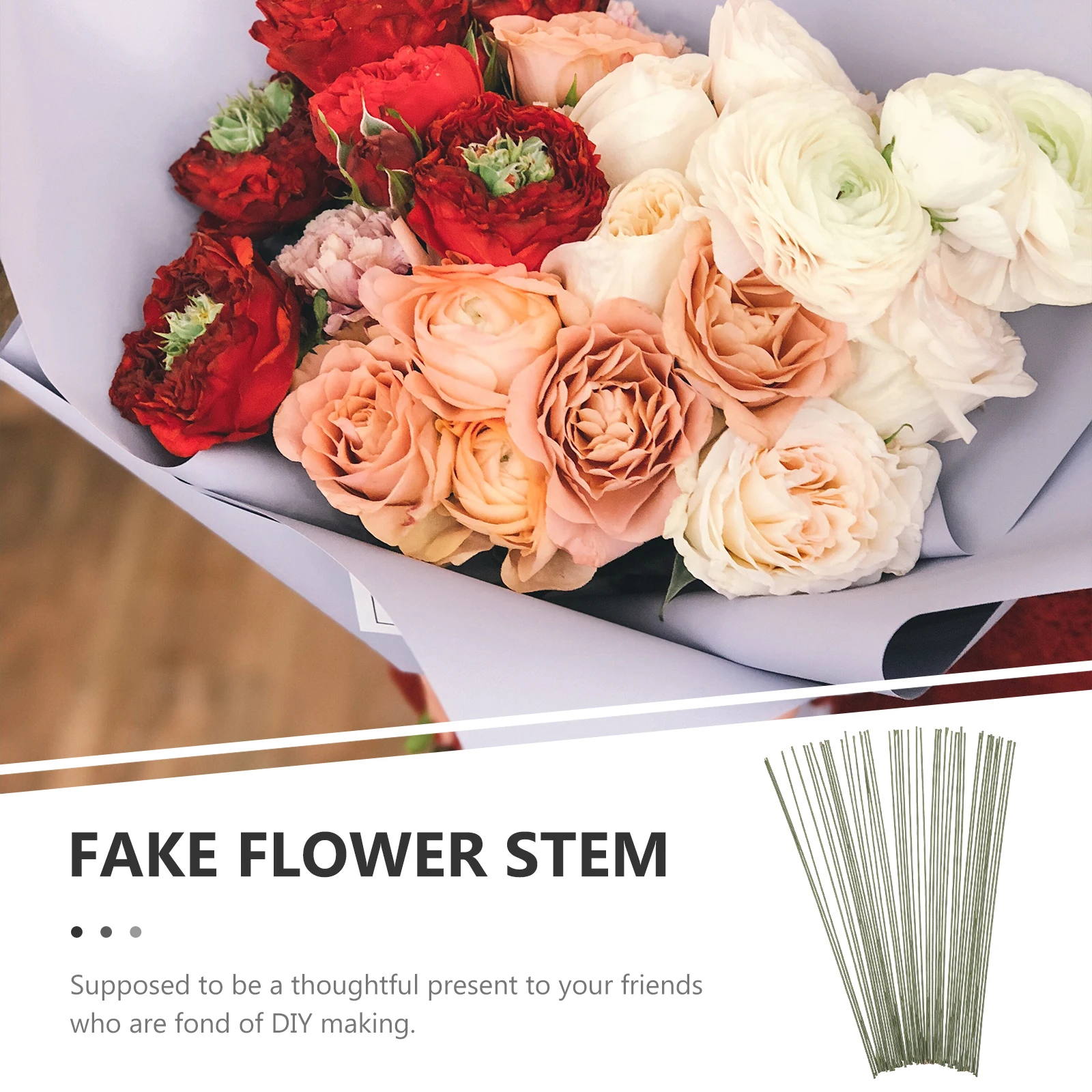 

200pcs Paper Wrapped Stems Artificial Floral Stem Support For Wedding Diy Craft Decorative Flower Rod Fake Flower Stems Kit