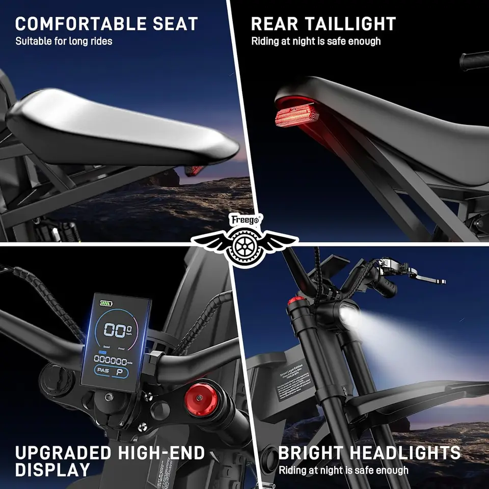 Freego X2Pro Electric Bike 6000W Motor 1800Wh Battery Electric Motorcycle Max 50Mph Electric Dirt Bike 19x2Full Suspension ebike image 7