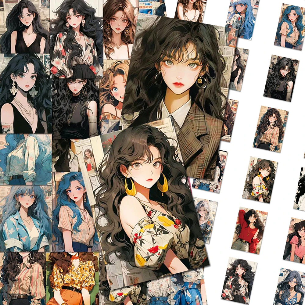 

10/30/50pcs Vintage Style Cute Girl Graffiti Stickers Aesthetic Decals Decoration DIY Motorcycle Suitcase Helmet Cartoon Sticker