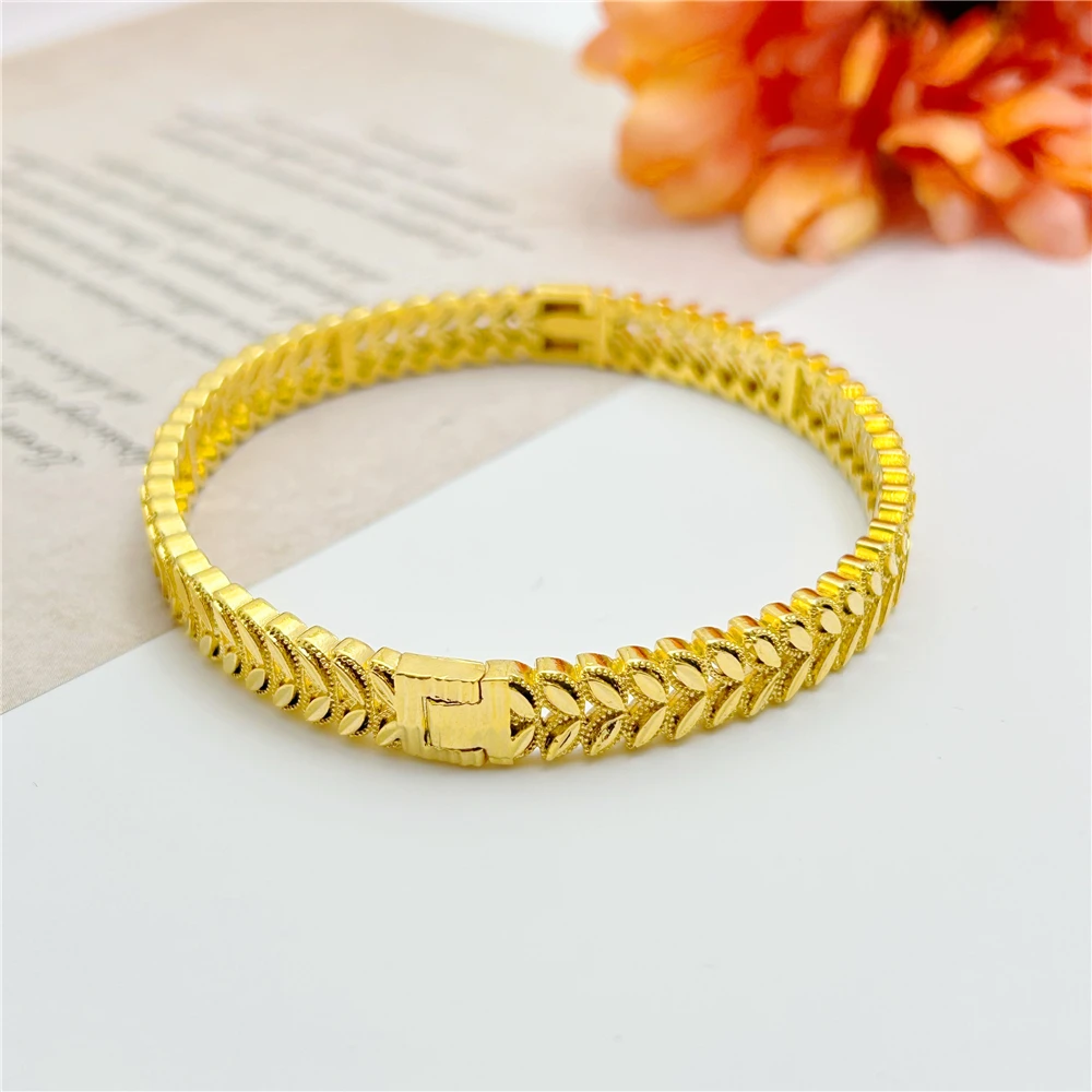 Stainless Steel 8mm Leaves Round Circle Cuff Bangles & Bracelets for Women Pulsera Wristband Wedding Jewelry Accessories