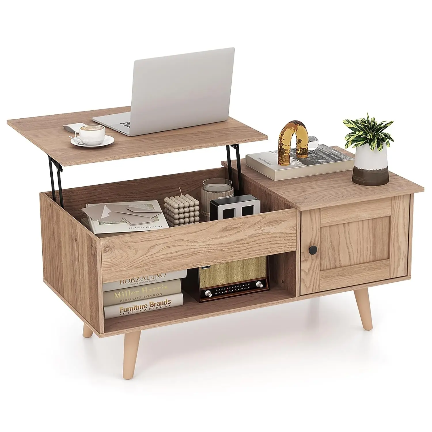 

Lift Top Coffee Table With Storage, Living Room Table With Hidden Compartment, Cabinet & Open Shelf, Flip Top