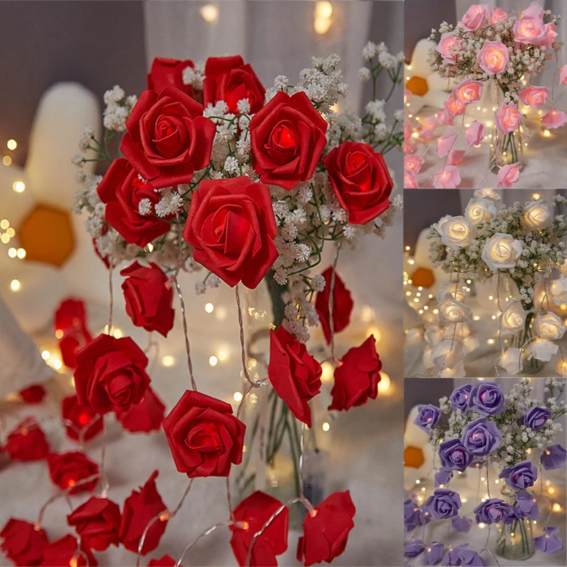 

1.5M Rose Fairy Lights Red Pink Artificial Rose Flower String Light Romantic Gift for Date Wedding Valentine's Day Party Decor