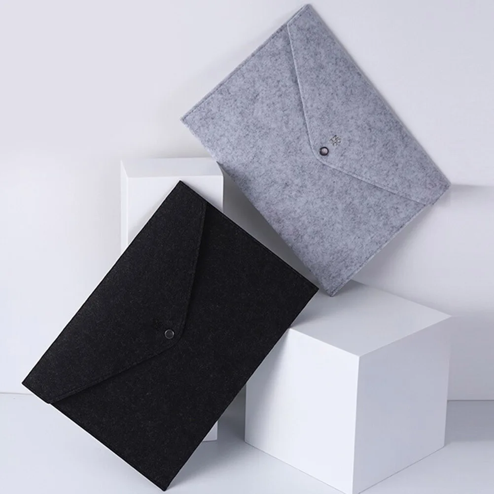 

Felt File Holder Document Envelope Expandable Pocket Folders Organizer Folio Business Black Button Bag for Documents Student