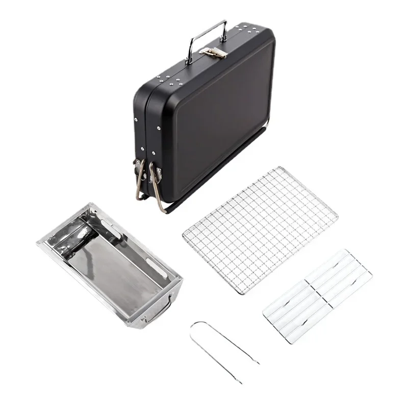 Folding Suitcase Outdoor Portable Stainless Steel BBQ  Smoker Burner Oven Charcoal Kitchen Camping Barbecue Cooking Grill