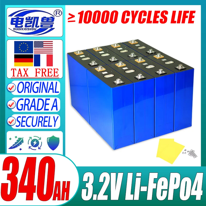 

DIANKAISHOU 3,2 В LiFePo4 аккумулятор высокой емкости 340 Ач DIY 12 В 24 В 48 В автомобиль для кемпинга тележка для гольфа перезаряжаемая батарея без налога