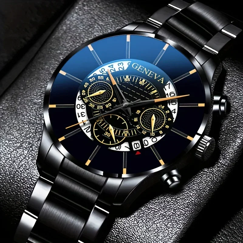 Round Dial Quartz Watch for Men Stainless Steel Strap Calendar Function Business Allo CaseNonWaterproof Ideal Gift for Him
