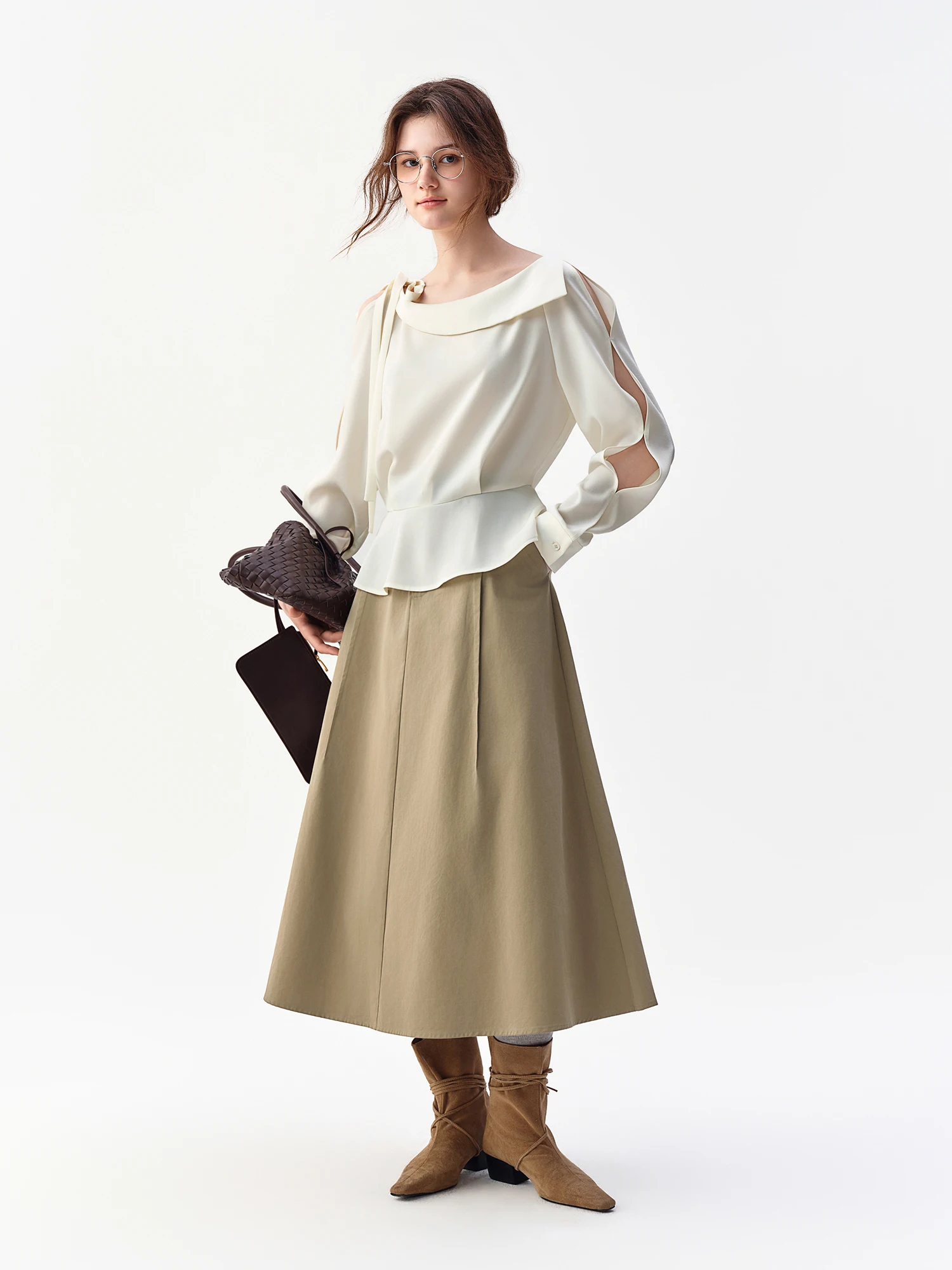 DUSHU 2026 Fall Women's High Waist A-Line Midi Skirt, Slimming Flared Trousers Skirt for Versatile Office & Everyday Chic Skirt