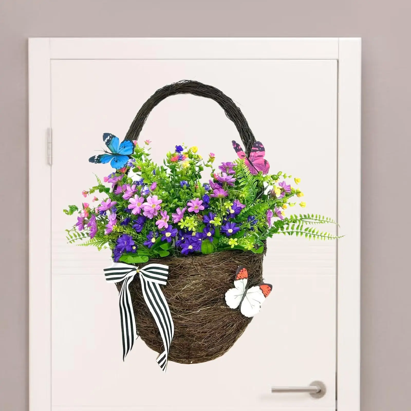 

Door Hanging Basket Wreath Front Door Garland for Housewarming Outside Porch