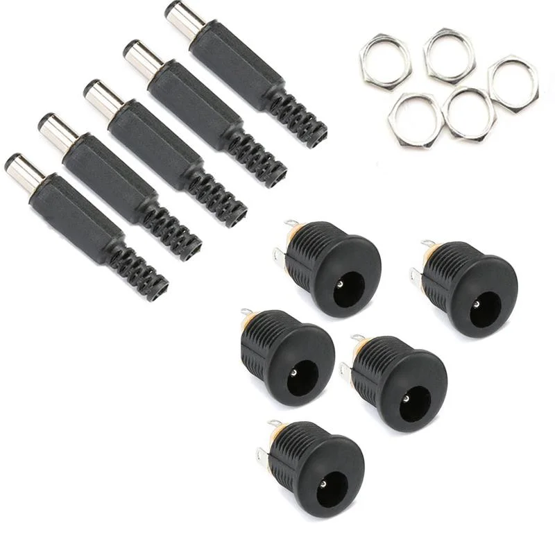 

5.5x2.1mm DC Power Connectors Electrical Supplies 5.5 * 2.1mm 12V 3A DC022 Plastic Male Plugs Female Socket Panel Mount Jack